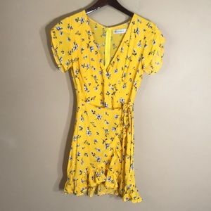 Hello Molly yellow floral wrap dress